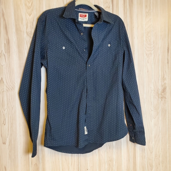 Wrangler Flex for Comfort Shirt Mens Size M Long Sleeve Blue Dotted Printed - Picture 1 of 4